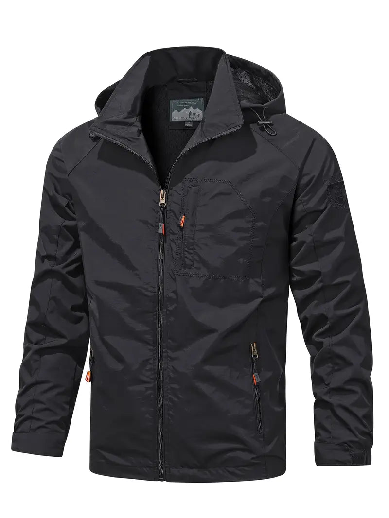 Hooded Shell Jacket Men's Lightweight Windbreaker with Zip Pockets – Hiking, Casual, Outdoor