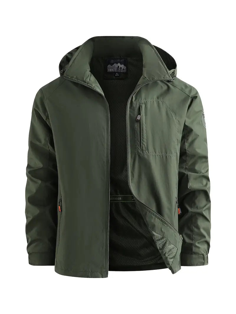 Hooded Shell Jacket Men's Lightweight Windbreaker with Zip Pockets – Hiking, Casual, Outdoor