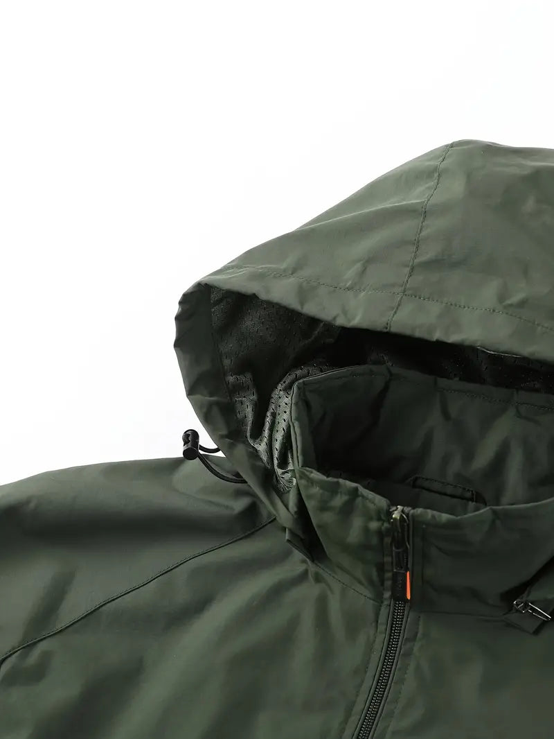 Hooded Shell Jacket Men's Lightweight Windbreaker with Zip Pockets – Hiking, Casual, Outdoor