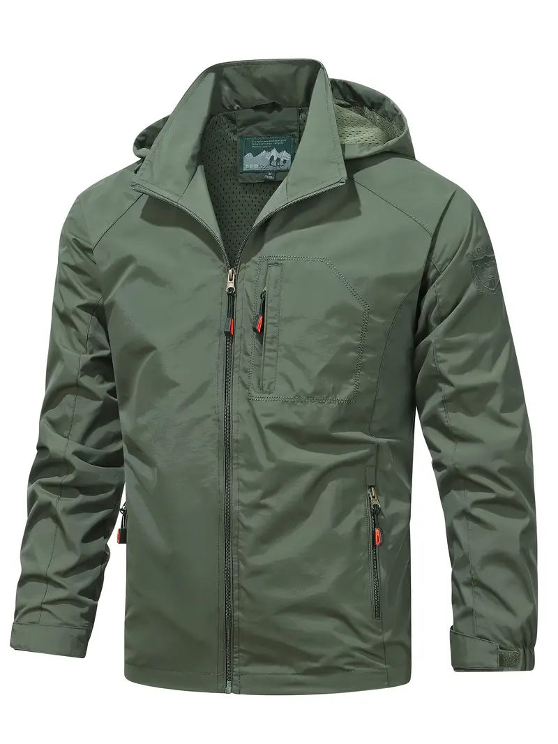 Hooded Shell Jacket Men's Lightweight Windbreaker with Zip Pockets – Hiking, Casual, Outdoor