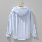 Hooded Shirt Jacket Men's Cotton Zip-Up Light Blue Long Sleeve – Casual, Everyday