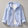 Hooded Shirt Jacket Men's Cotton Zip-Up Light Blue Long Sleeve – Casual, Everyday