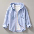 Hooded Shirt Jacket Men's Cotton Zip-Up Light Blue Long Sleeve – Casual, Everyday