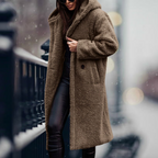 Hooded Teddy Coat Women's Long Fleece Navy Relaxed Fit – Casual, Winter, Office, Gift
