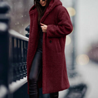 Hooded Teddy Coat Women's Long Fleece Navy Relaxed Fit – Casual, Winter, Office, Gift