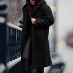 Hooded Teddy Coat Women's Long Fleece Navy Relaxed Fit – Casual, Winter, Office, Gift