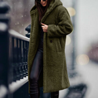 Hooded Teddy Coat Women's Long Fleece Navy Relaxed Fit – Casual, Winter, Office, Gift