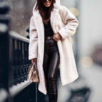 Hooded Teddy Coat Women's Long Fleece Navy Relaxed Fit – Casual, Winter, Office, Gift