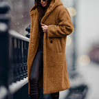 Hooded Teddy Coat Women's Long Fleece Navy Relaxed Fit – Casual, Winter, Office, Gift