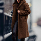 Hooded Teddy Coat Women's Long Fleece Navy Relaxed Fit – Casual, Winter, Office, Gift