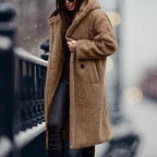 Hooded Teddy Coat Women's Long Fleece Navy Relaxed Fit – Casual, Winter, Office, Gift