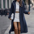 Hooded Teddy Coat Women's Long Fleece Navy Relaxed Fit – Casual, Winter, Office, Gift