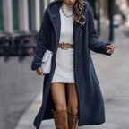Hooded Teddy Coat Women's Long Fleece Navy Relaxed Fit – Casual, Winter, Office, Gift