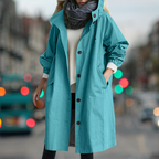Hooded Trench Coat Women's Button-Front Long Jacket with Pockets – Casual, Office
