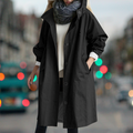 Hooded Trench Coat Women's Button-Front Long Jacket with Pockets – Casual, Office