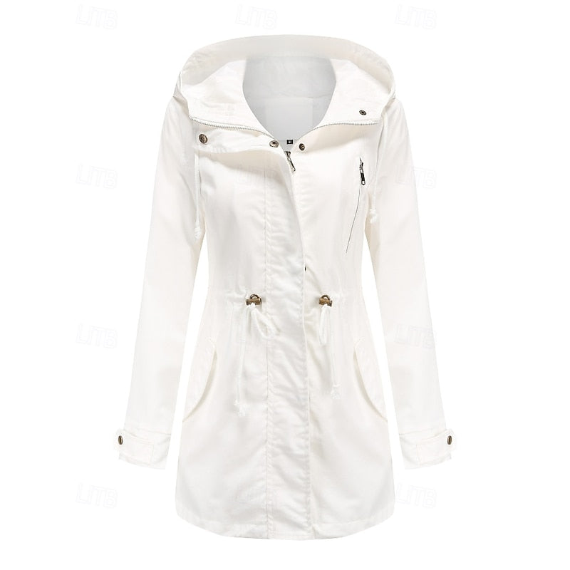 Hooded Utility Coat Women's Army Green Zip-Up Drawstring Jacket – Casual, Office, Holiday, Gift