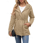 Hooded Utility Coat Women's Army Green Zip-Up Drawstring Jacket – Casual, Office, Holiday, Gift
