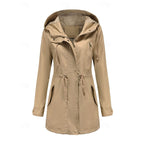 Hooded Utility Coat Women's Army Green Zip-Up Drawstring Jacket – Casual, Office, Holiday, Gift