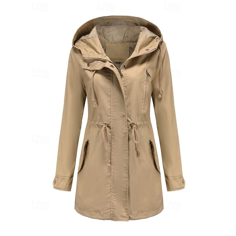 Hooded Utility Coat Women's Army Green Zip-Up Drawstring Jacket – Casual, Office, Holiday, Gift