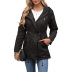 Hooded Utility Coat Women's Army Green Zip-Up Drawstring Jacket – Casual, Office, Holiday, Gift