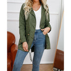 Hooded Utility Coat Women's Army Green Zip-Up Drawstring Jacket – Casual, Office, Holiday, Gift