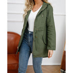 Hooded Utility Coat Women's Army Green Zip-Up Drawstring Jacket – Casual, Office, Holiday, Gift