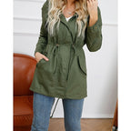 Hooded Utility Coat Women's Army Green Zip-Up Drawstring Jacket – Casual, Office, Holiday, Gift