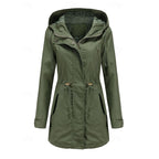 Hooded Utility Coat Women's Army Green Zip-Up Drawstring Jacket – Casual, Office, Holiday, Gift
