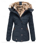 Hooded Winter Jacket Women's Faux Fur Trim Black Padded Parka Coat – Casual, Warm Outdoor Wear