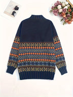 Jacquard Knit Sweater Women's Loose-Fit Long Sleeve Vintage Pullover – Casual, Everyday