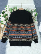Jacquard Knit Sweater Women's Loose-Fit Long Sleeve Vintage Pullover – Casual, Everyday