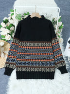 Jacquard Knit Sweater Women's Loose-Fit Long Sleeve Vintage Pullover – Casual, Everyday