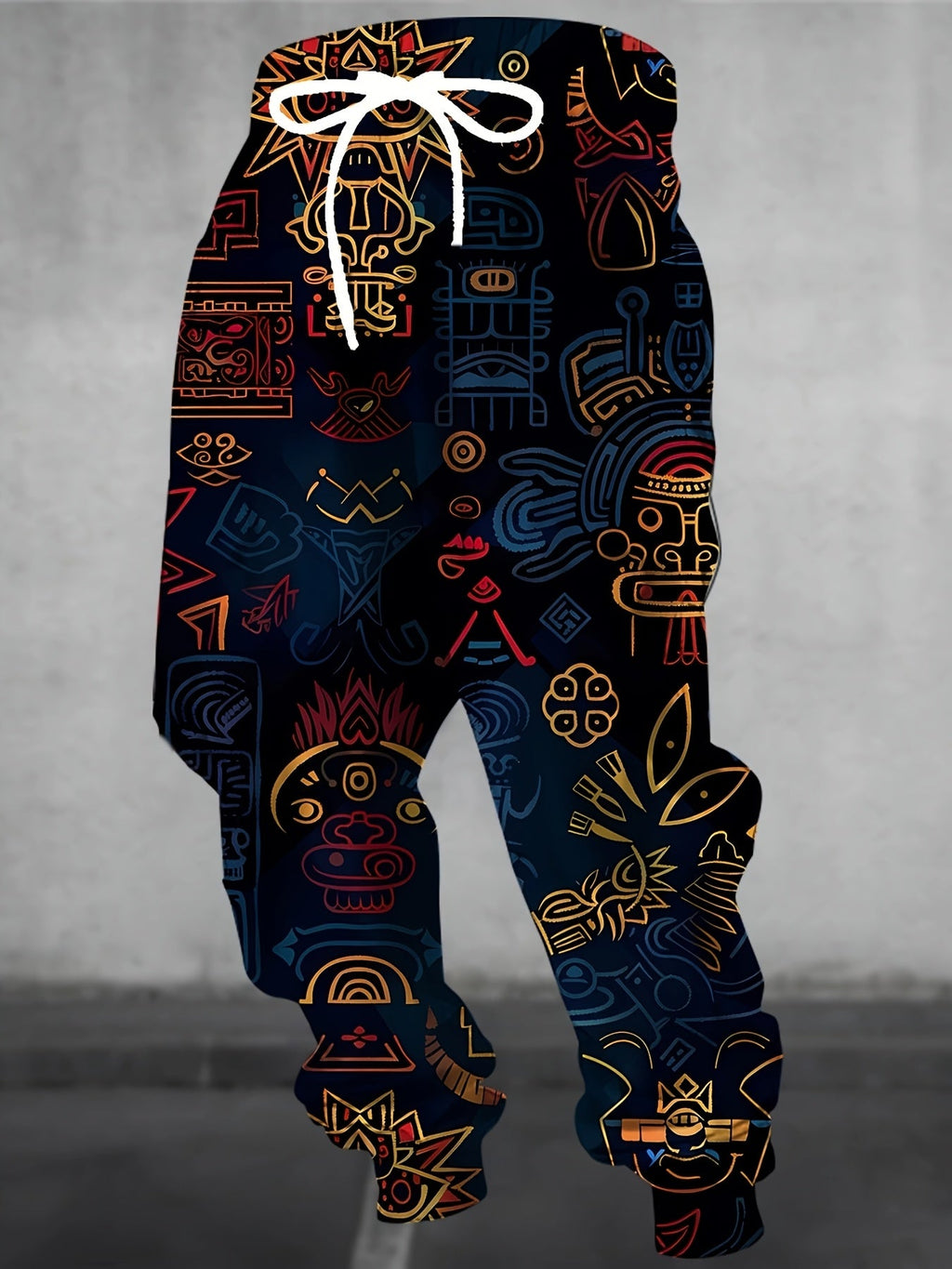 Joggers Men's Aztec Tribal Print Drawstring Sweatpants Blue Gold – Casual, Streetwear