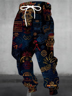 Joggers Men's Aztec Tribal Print Drawstring Sweatpants Blue Gold – Casual, Streetwear