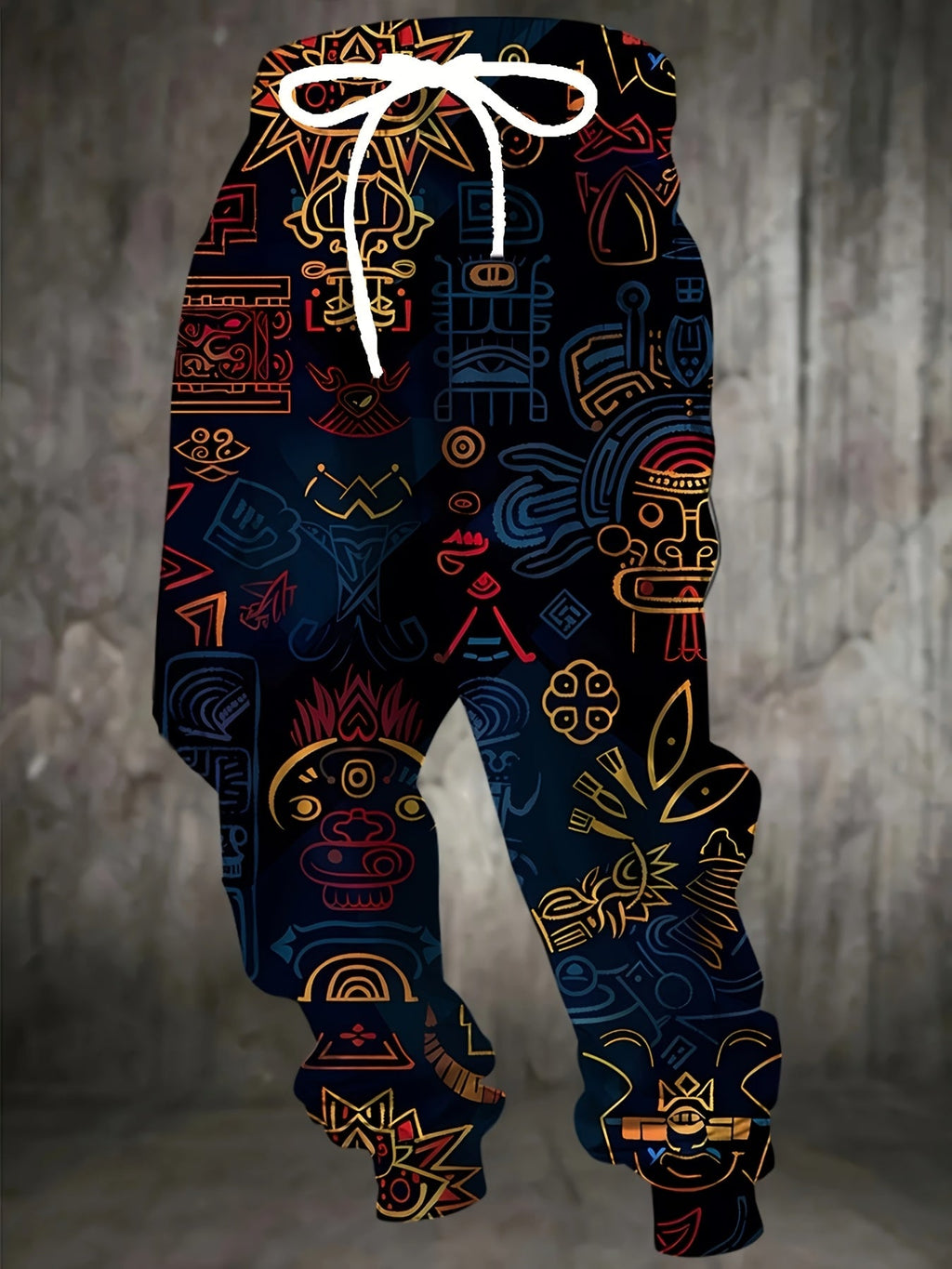 Joggers Men's Aztec Tribal Print Drawstring Sweatpants Blue Gold – Casual, Streetwear
