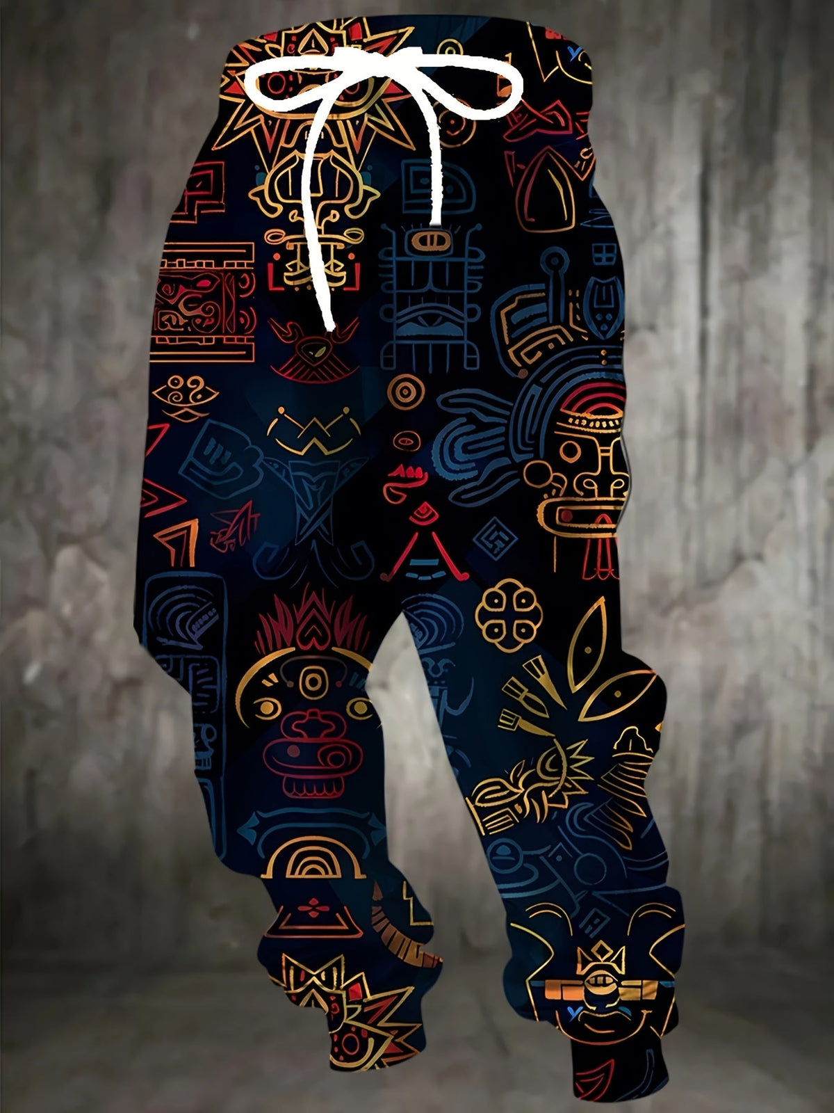 Joggers Men's Aztec Tribal Print Drawstring Sweatpants Blue Gold – Casual, Streetwear
