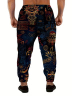 Joggers Men's Aztec Tribal Print Drawstring Sweatpants Blue Gold – Casual, Streetwear