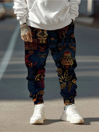 Joggers Men's Aztec Tribal Print Drawstring Sweatpants Blue Gold – Casual, Streetwear