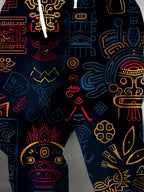 Joggers Men's Aztec Tribal Print Drawstring Sweatpants Blue Gold – Casual, Streetwear