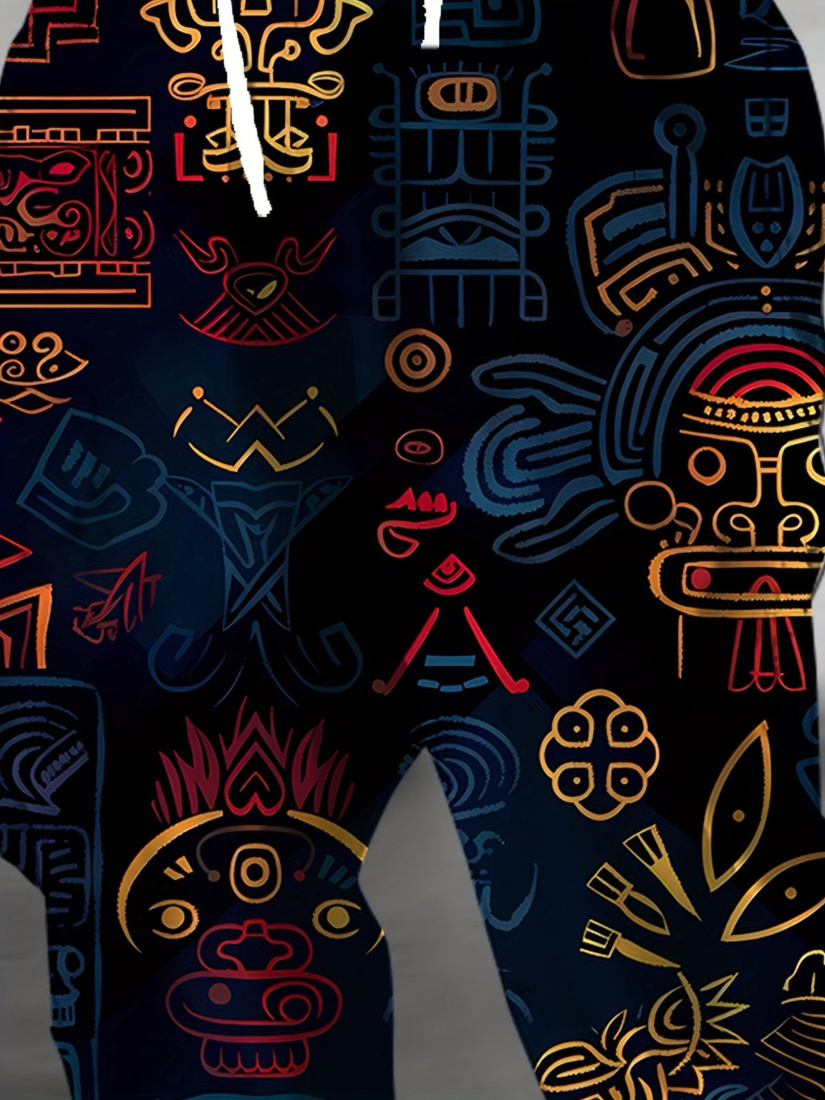 Joggers Men's Aztec Tribal Print Drawstring Sweatpants Blue Gold – Casual, Streetwear