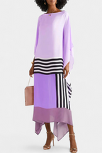 Kaftan Maxi Dress Pink Geometric Print Women's Chiffon Draped Sleeve – Beach, Holiday