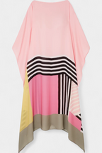 Kaftan Maxi Dress Pink Geometric Print Women's Chiffon Draped Sleeve – Beach, Holiday