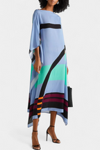 Kaftan Maxi Dress Pink Geometric Print Women's Chiffon Draped Sleeve – Beach, Holiday