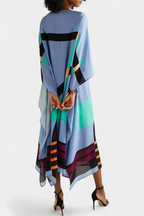 Kaftan Maxi Dress Pink Geometric Print Women's Chiffon Draped Sleeve – Beach, Holiday