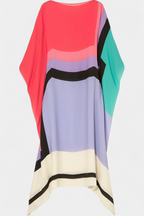 Kaftan Maxi Dress Pink Geometric Print Women's Chiffon Draped Sleeve – Beach, Holiday