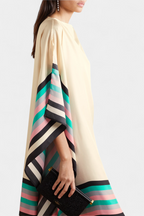 Kaftan Maxi Dress Pink Geometric Print Women's Chiffon Draped Sleeve – Beach, Holiday