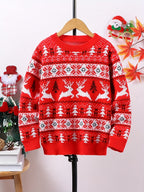 Kids Christmas Sweater Red Knitted Reindeer Fair Isle Pullover – Holiday, Gift · Faylori