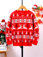Kids Christmas Sweater Red Knitted Reindeer Fair Isle Pullover – Holiday, Gift · Faylori