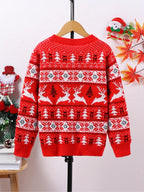 Kids Christmas Sweater Red Knitted Reindeer Fair Isle Pullover – Holiday, Gift · Faylori