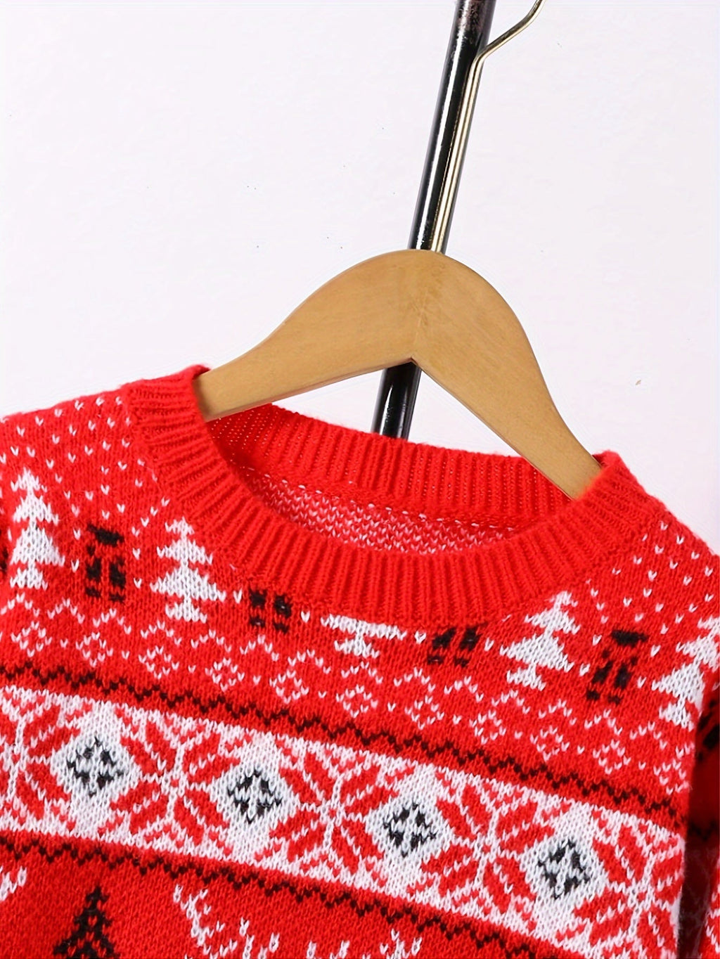 Kids Christmas Sweater Red Knitted Reindeer Fair Isle Pullover – Holiday, Gift · Faylori
